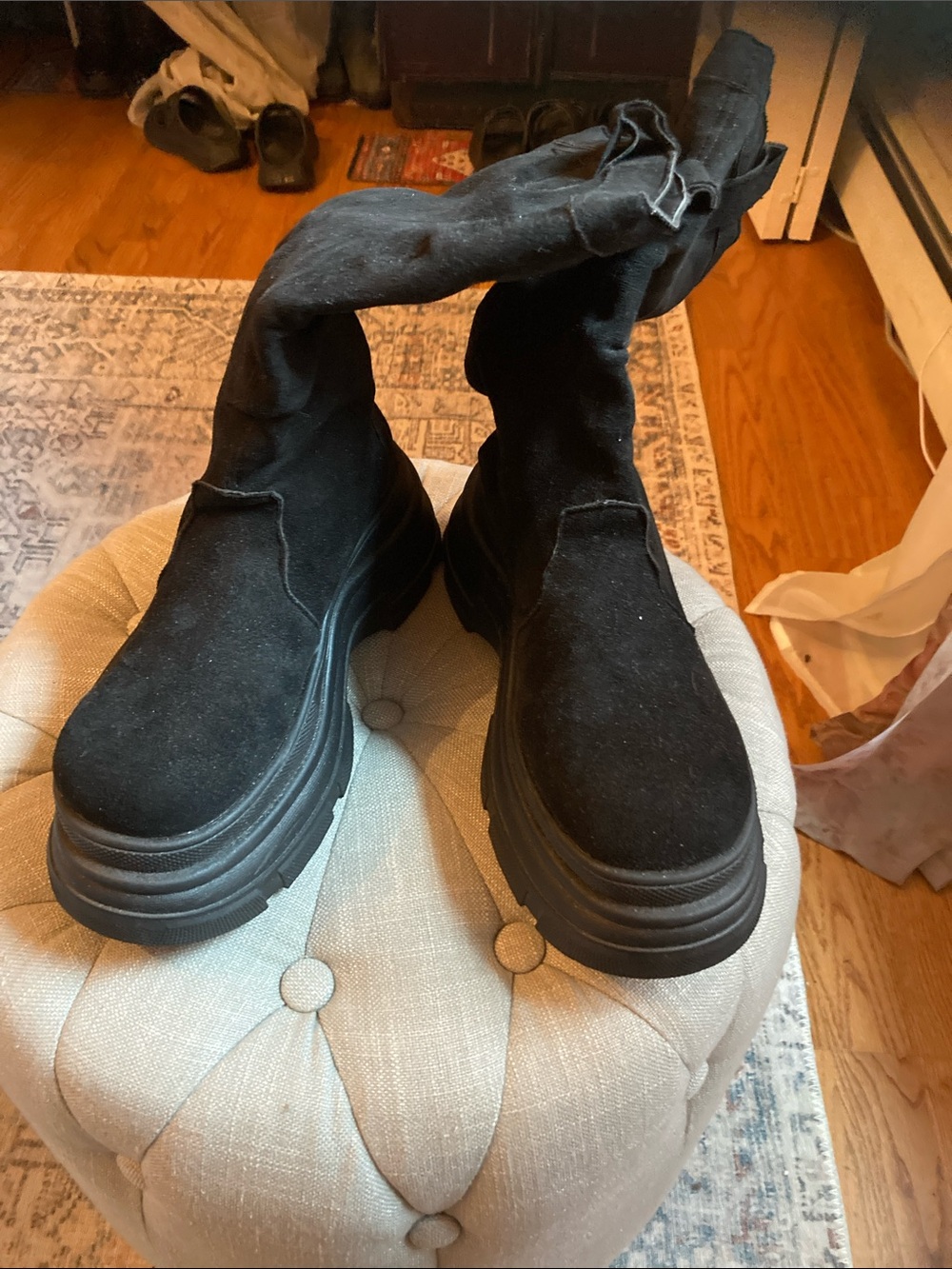 Black Platform Suede Mid-Calf Boots